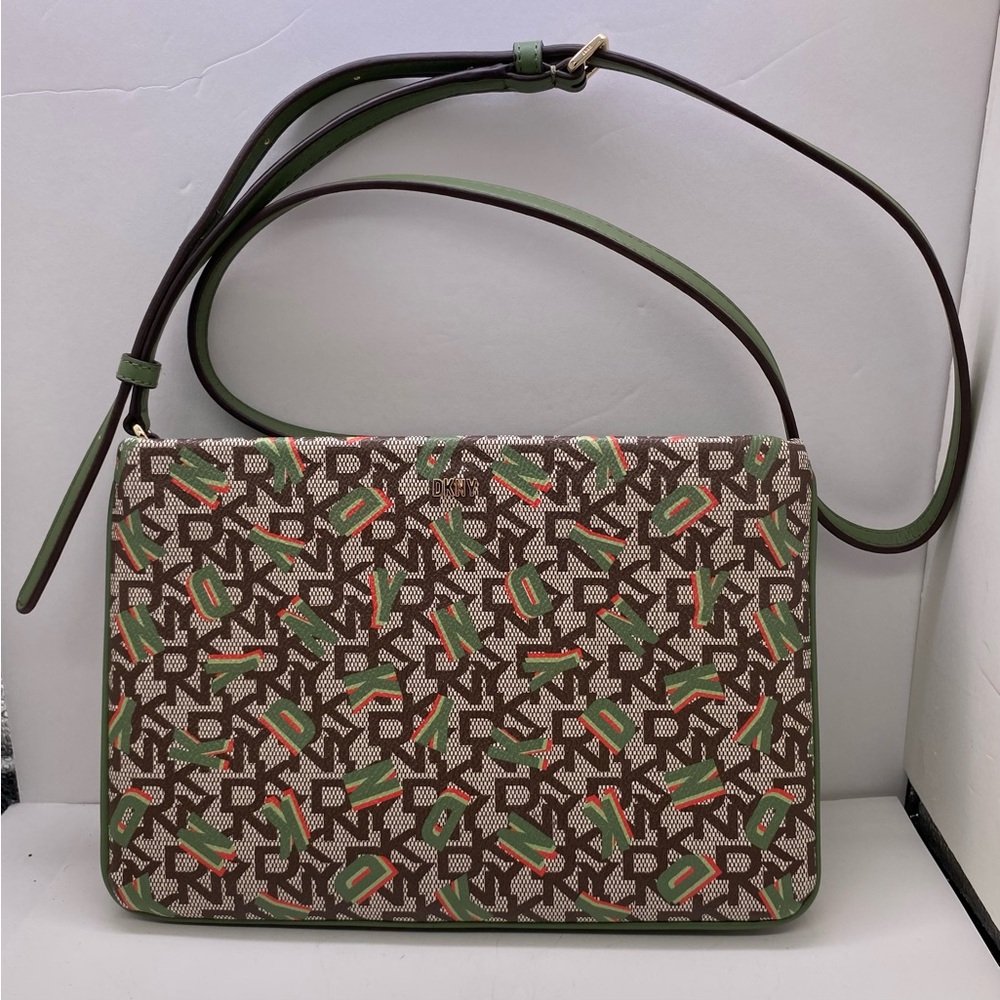 DKNY Green and Brown Patterned Women's Shoulder Bag